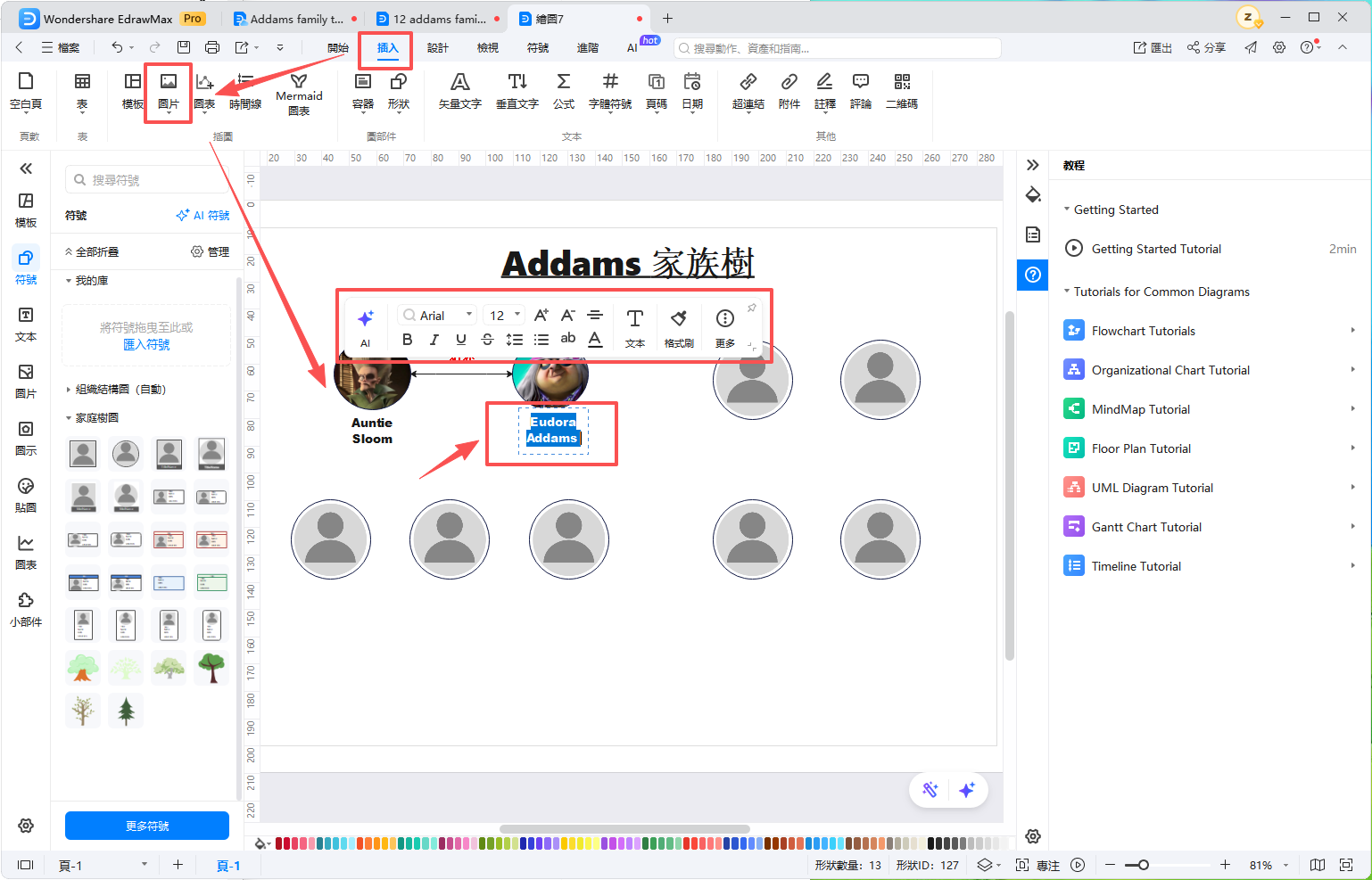Addams 家族樹-EdrawMax 編輯人物資訊
