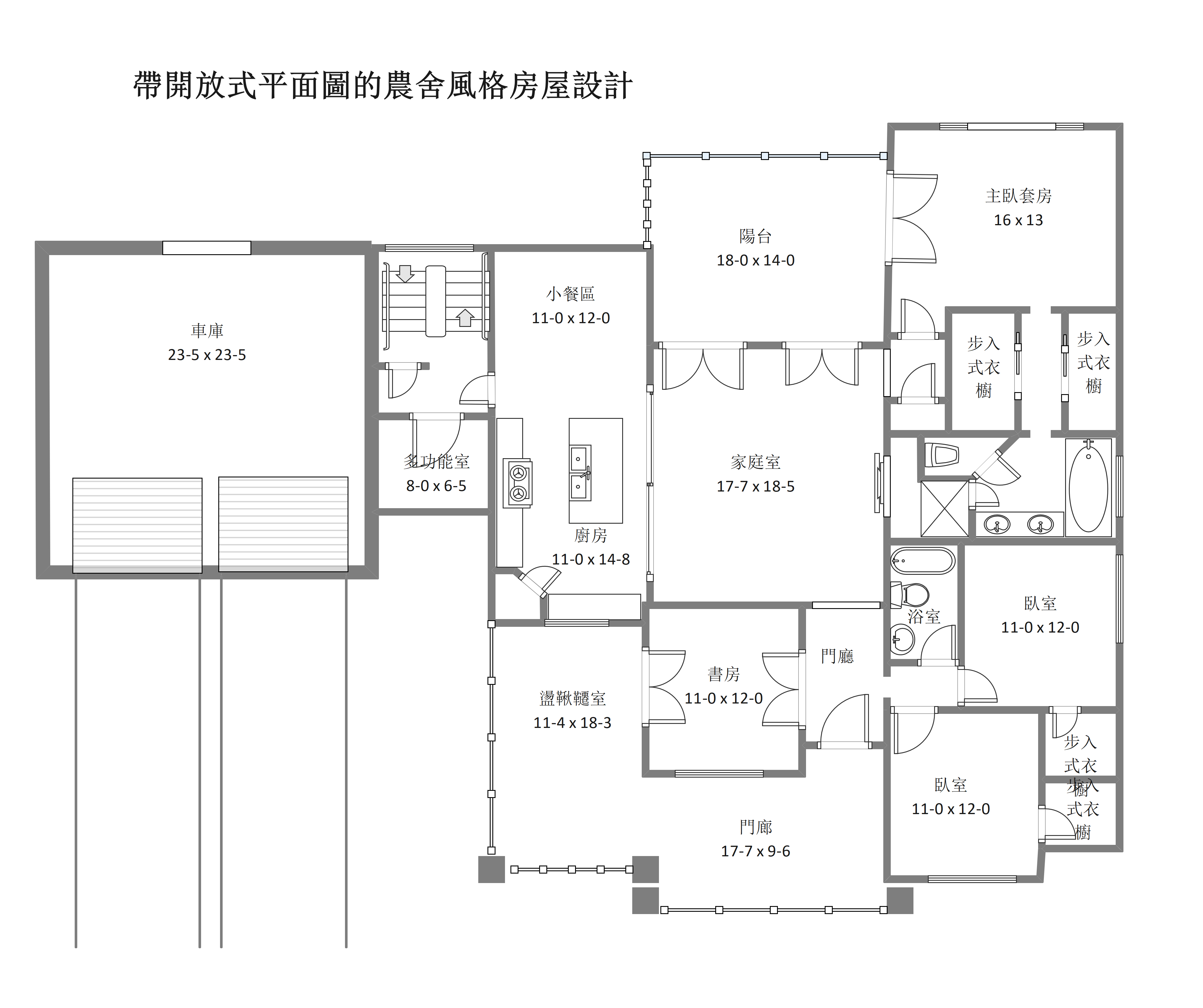 開放式格局-農舍風别墅開放式平面圖