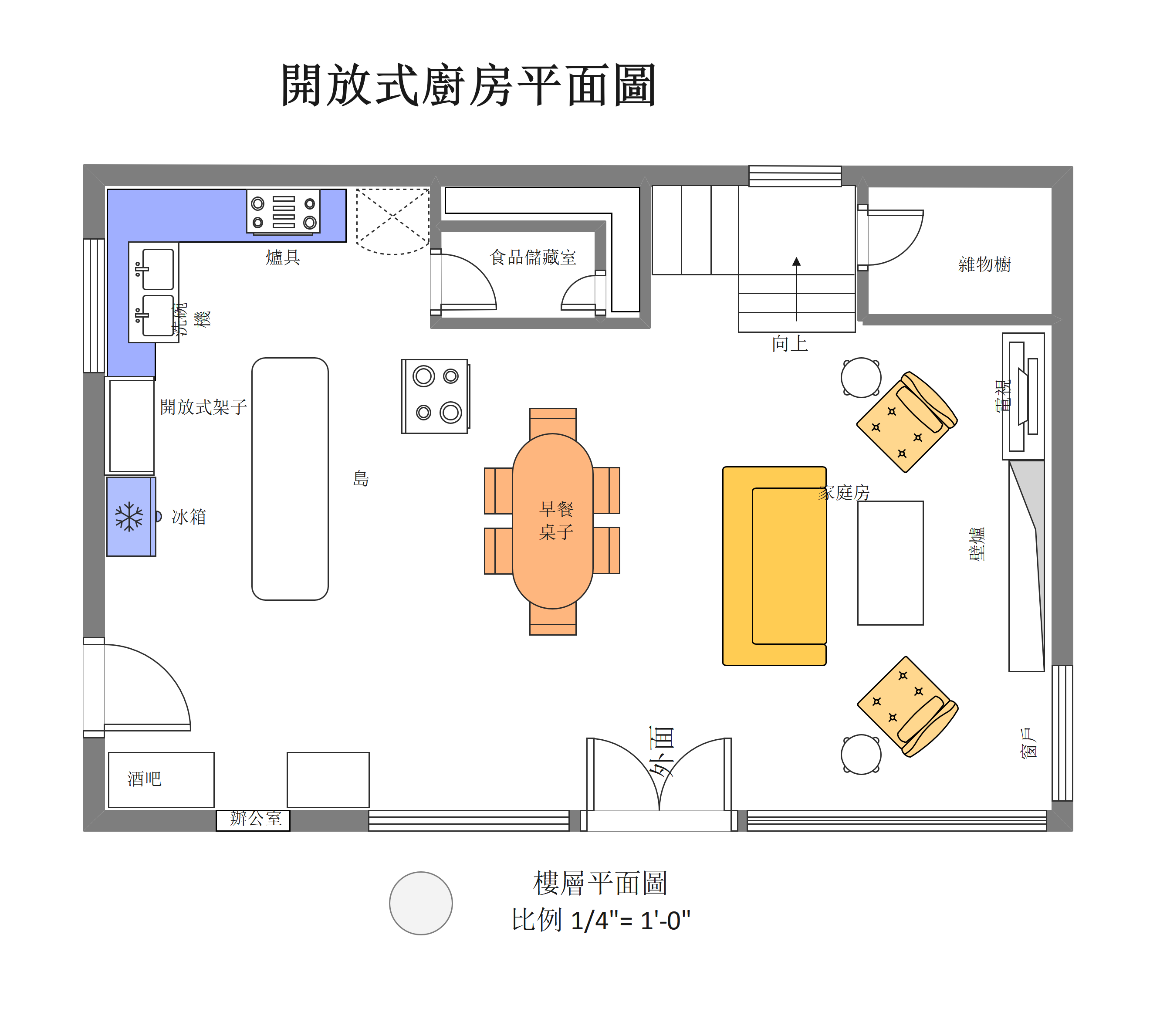 開放式格局-開放式格局廚房平面圖