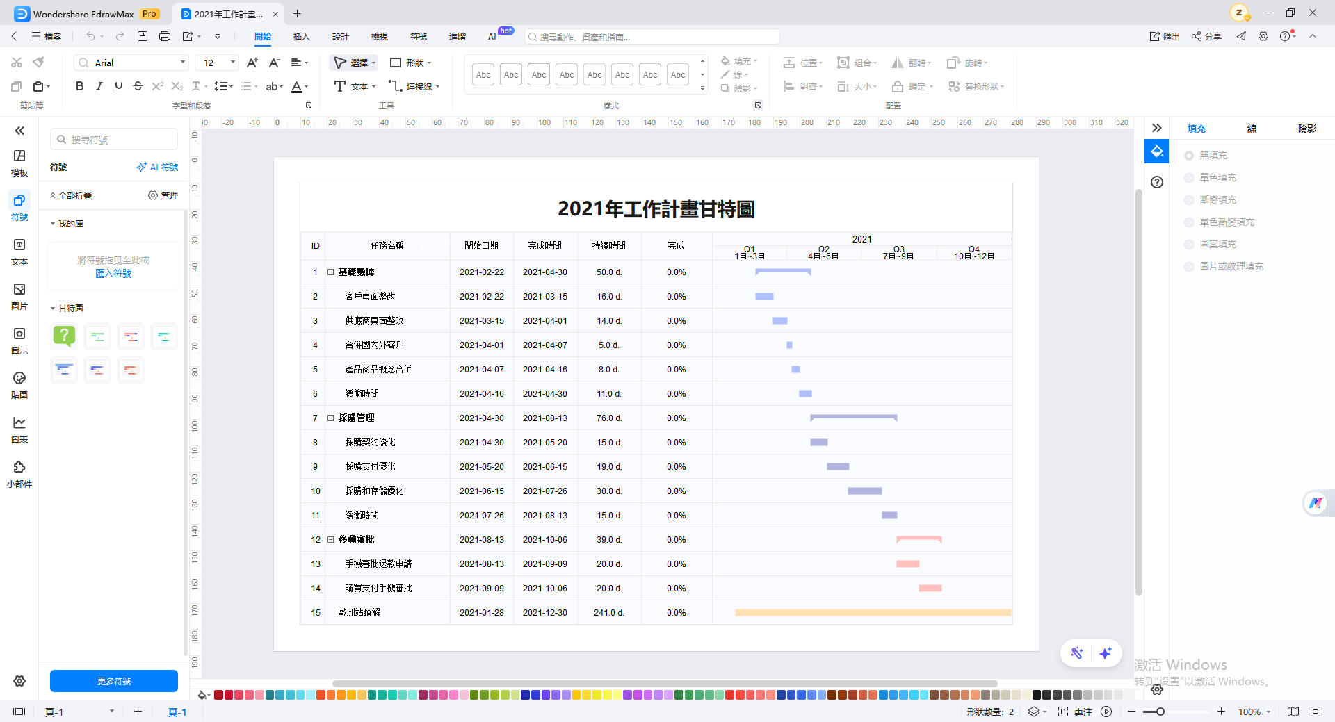 Google 雲端硬碟甘特圖-EdrawMax開啟範本