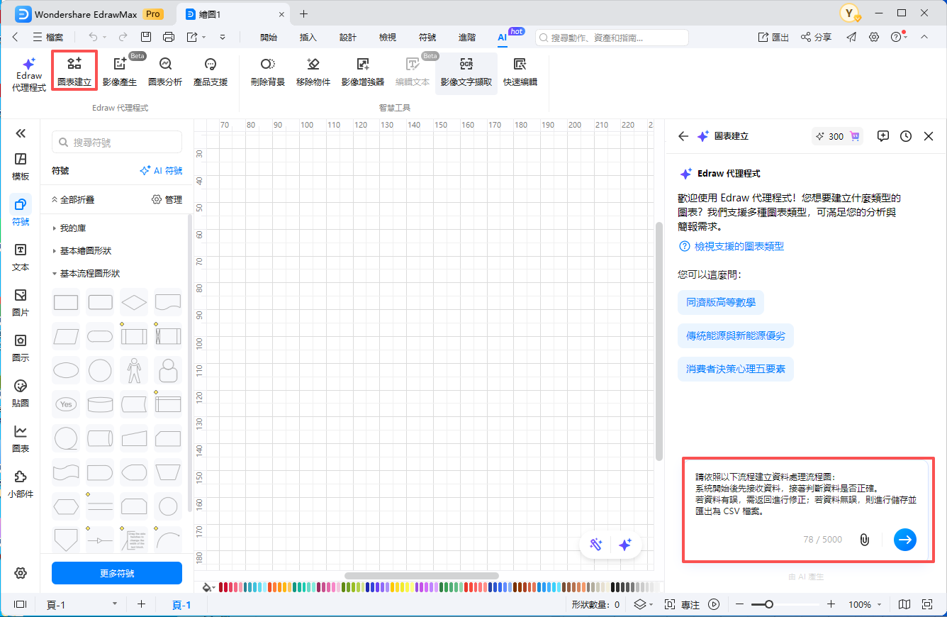 AI流程圖製作-在右側輸入框輸入提示詞