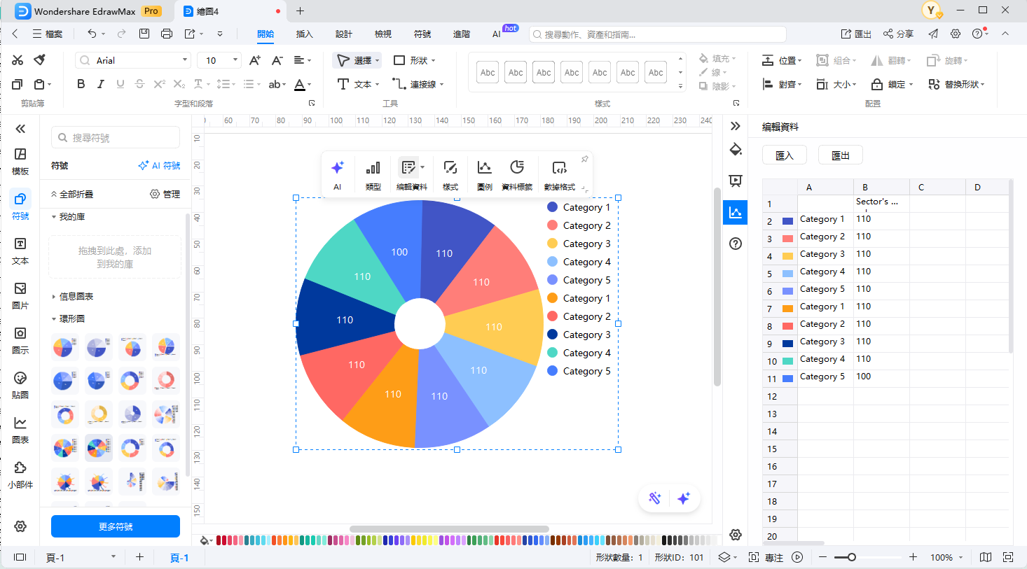 班表製作-編輯圓餅圖數據