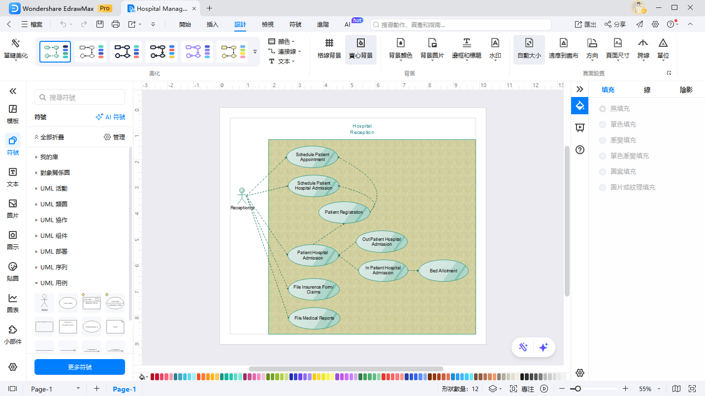 醫院管理使用案例圖-範本在畫布上