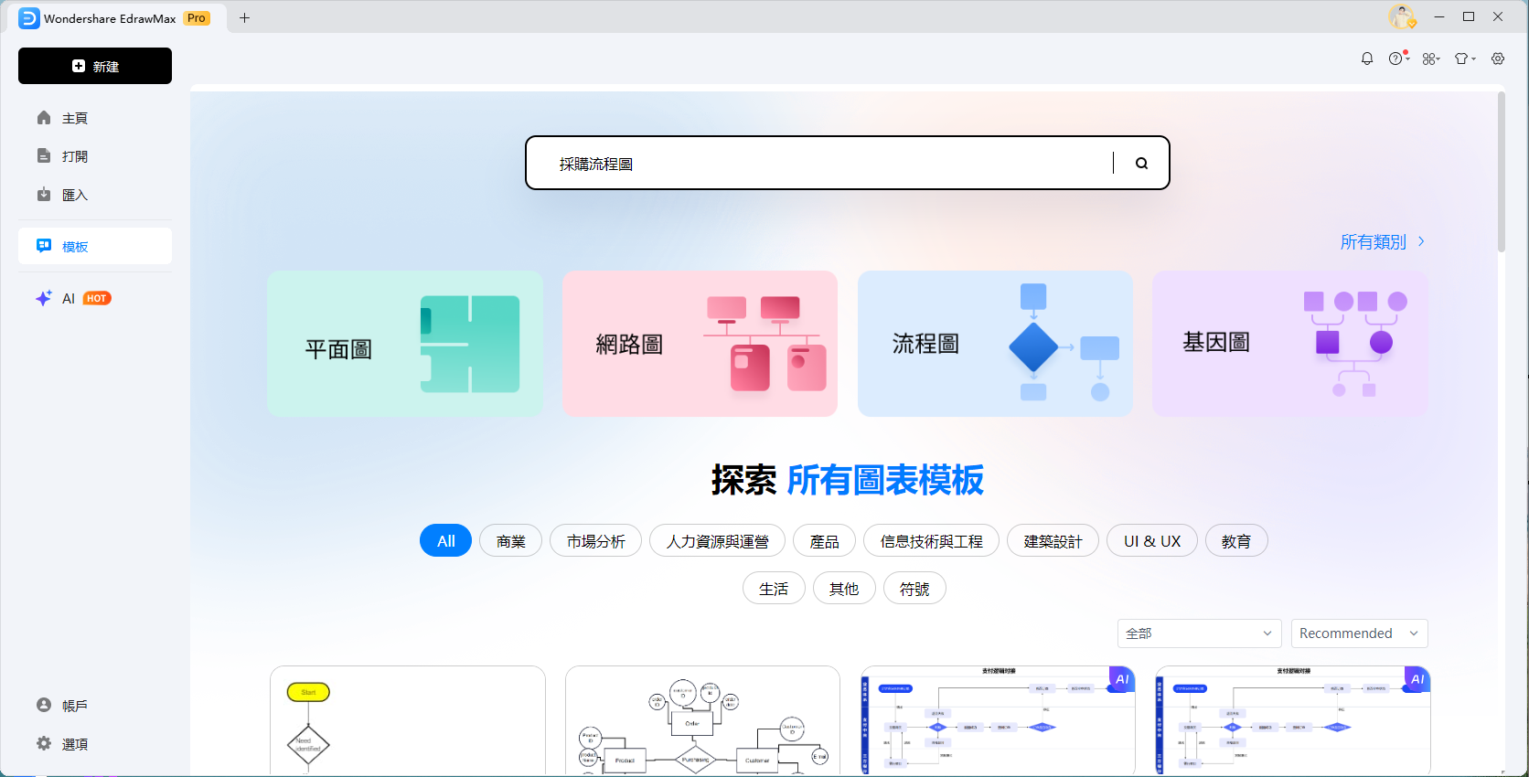 採購流程圖製作工具-EdrawMax操作介面