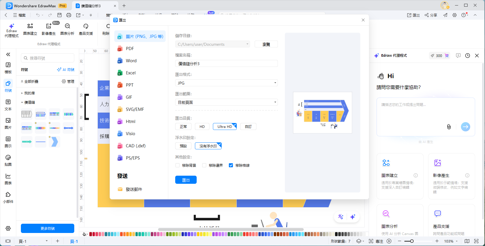 EdrawMax匯出選項-匯出格式選擇介面