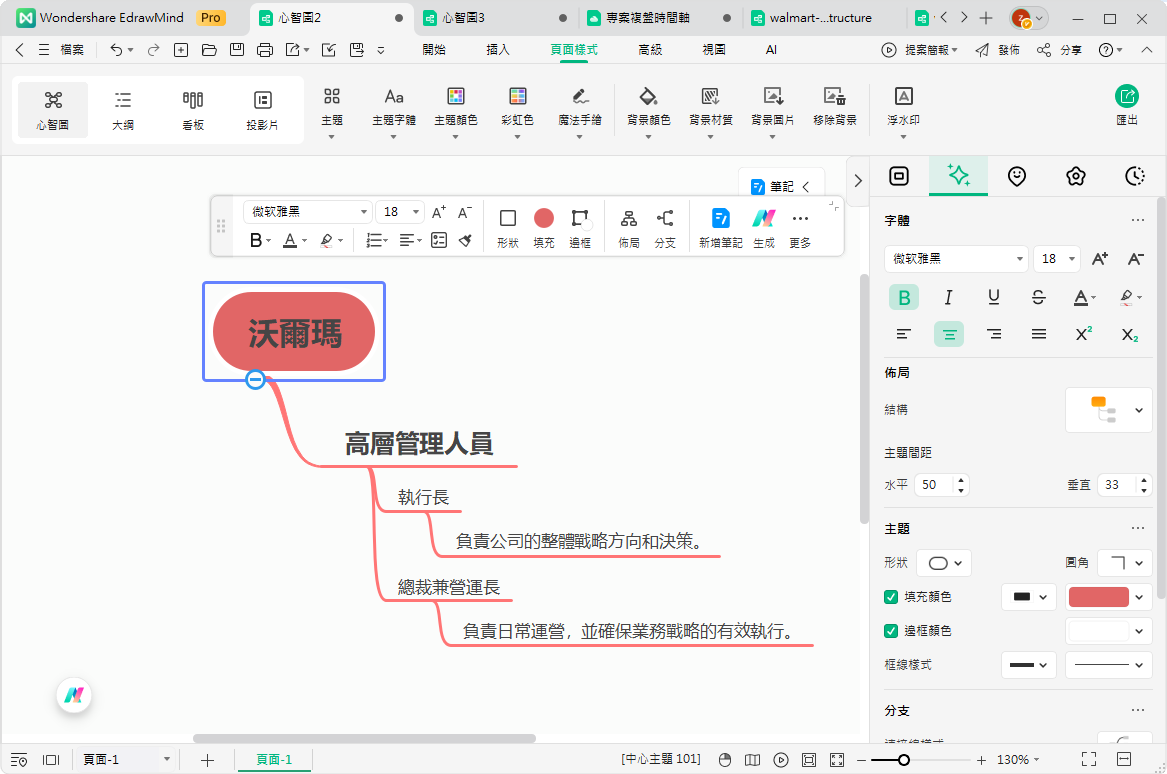 Walmart 公司結構-新增管理階層節點