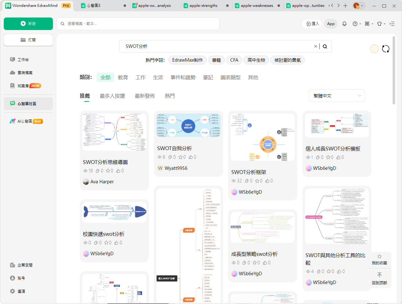 蘋果公司 SWOT 分析-EdrawMind - 選擇 SWOT 範本