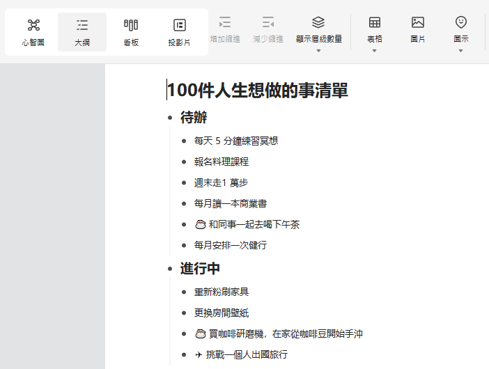 心願清單-大綱模式快速輸入