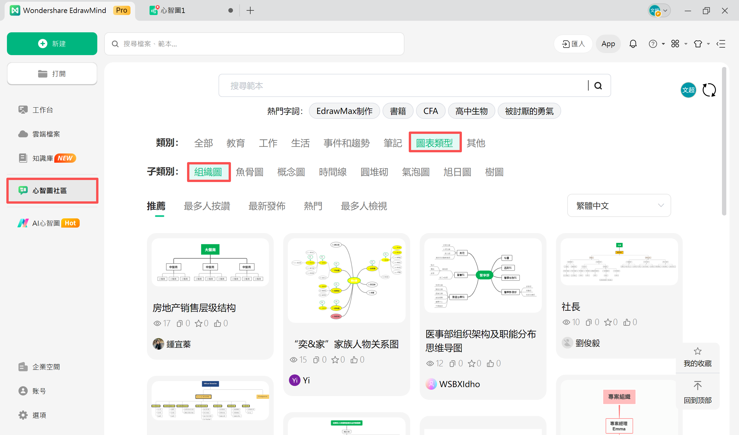 選擇組織圖範本