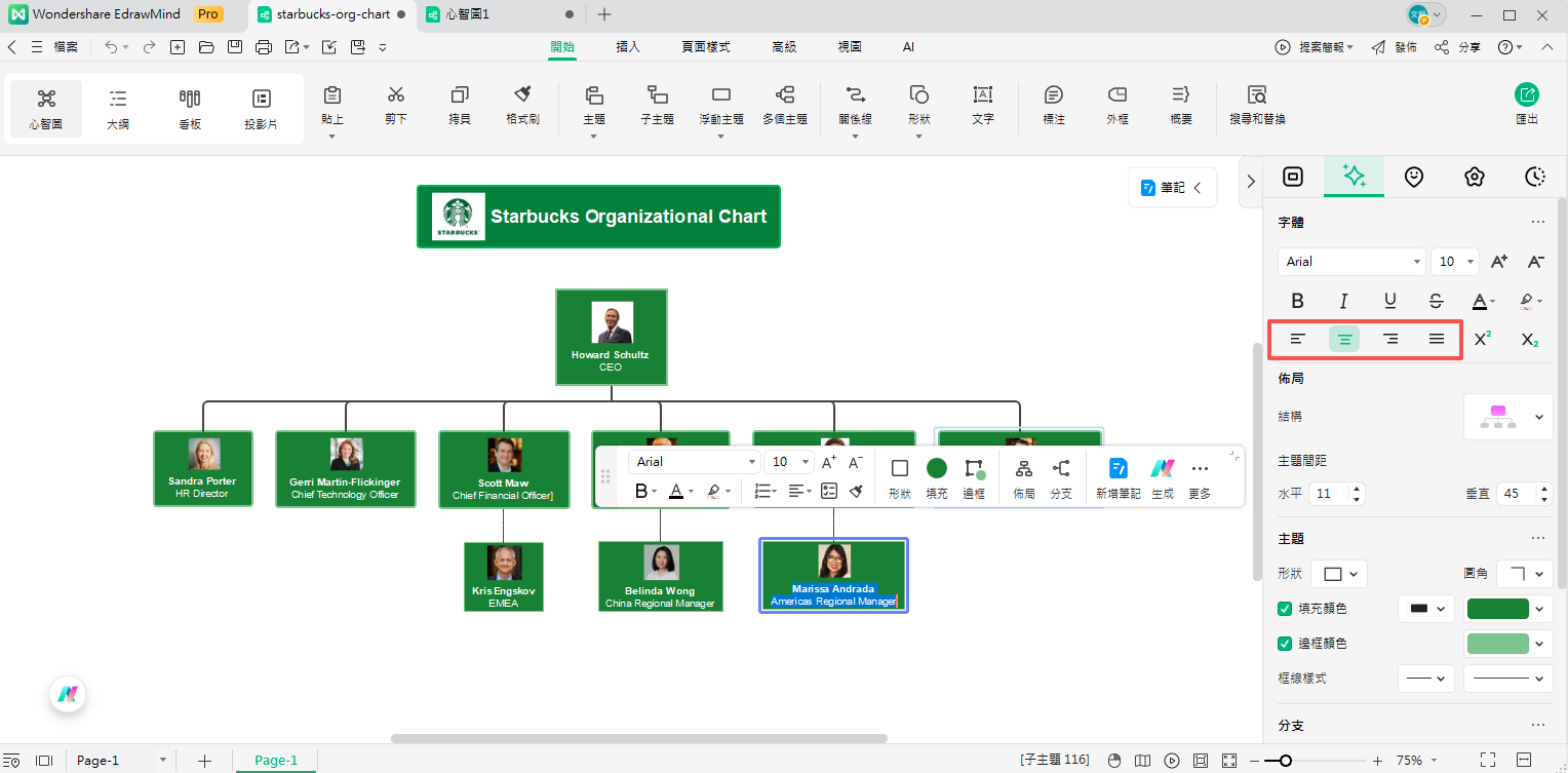 星巴克公司架構-排列與美化格式