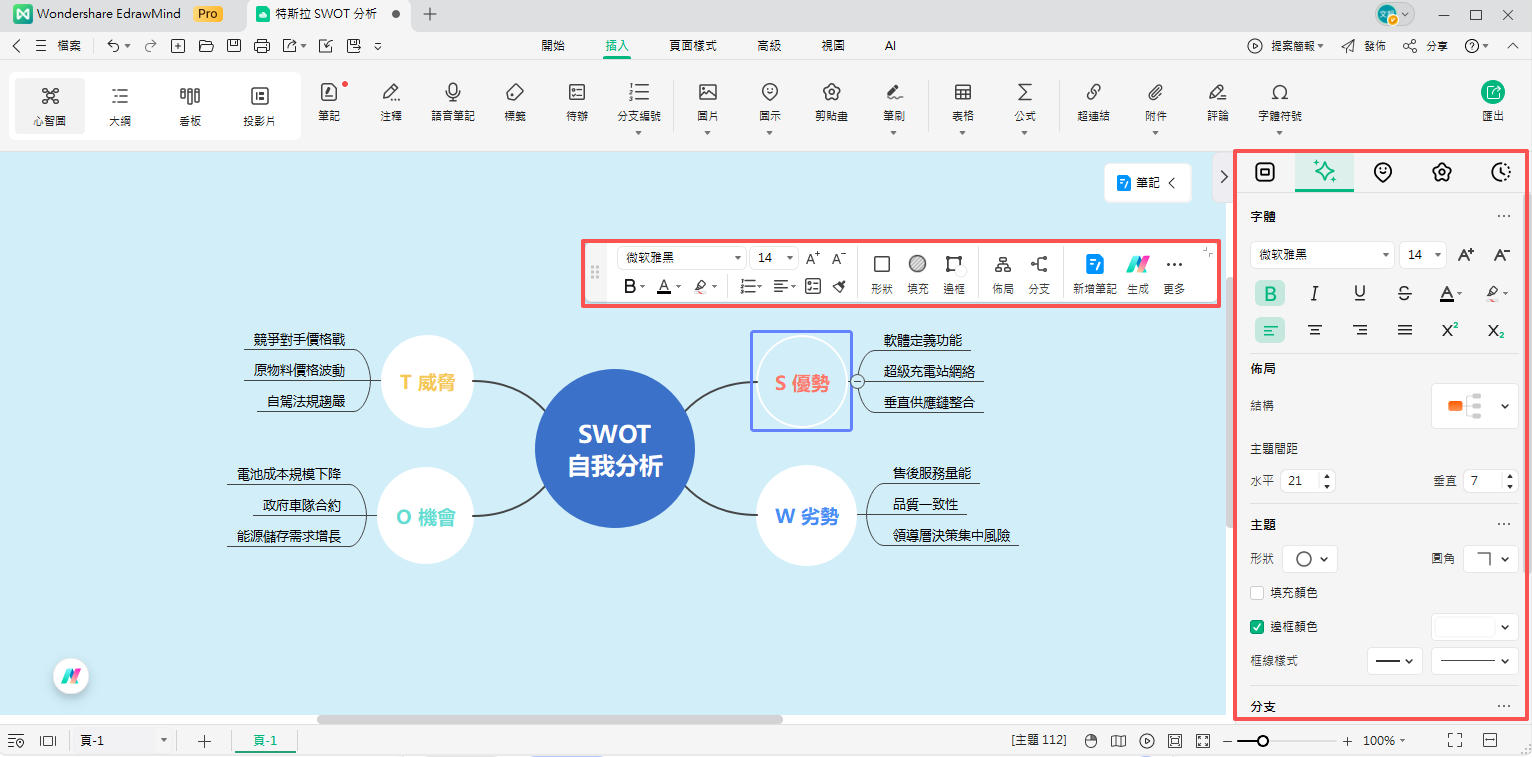 swot分析圖-套用樣式與色彩