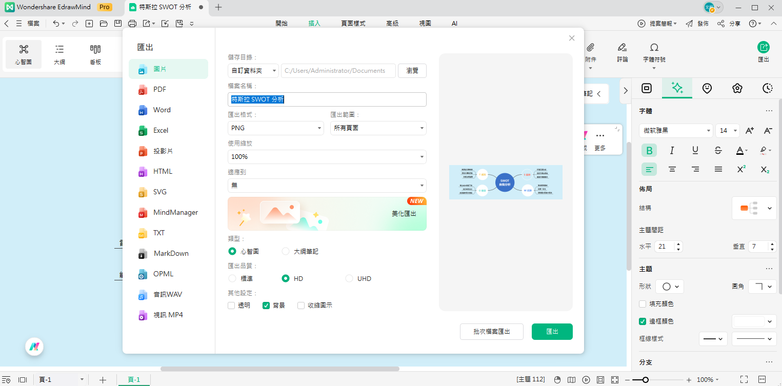 swot分析範例-匯出或分享分析圖
