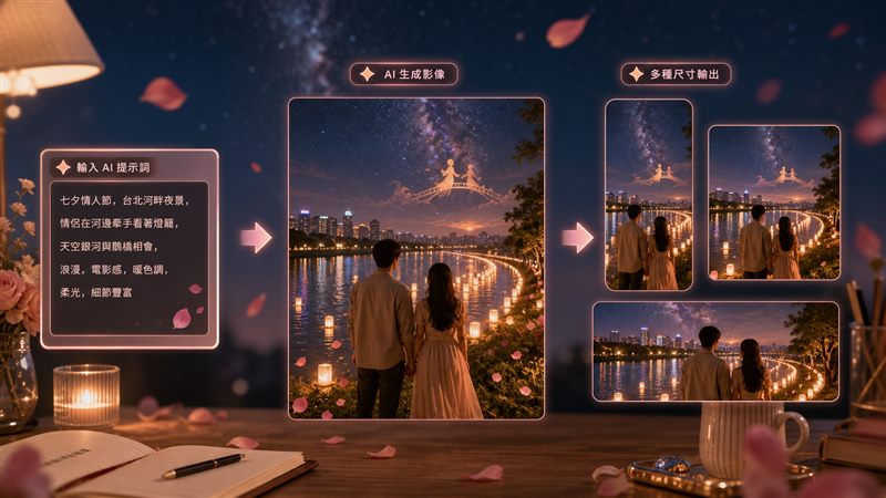 Filmora AI 圖像生成七夕情人節短影片素材示意圖