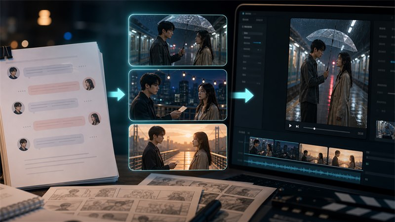 AI 腳本轉影片生成戀愛短劇分鏡