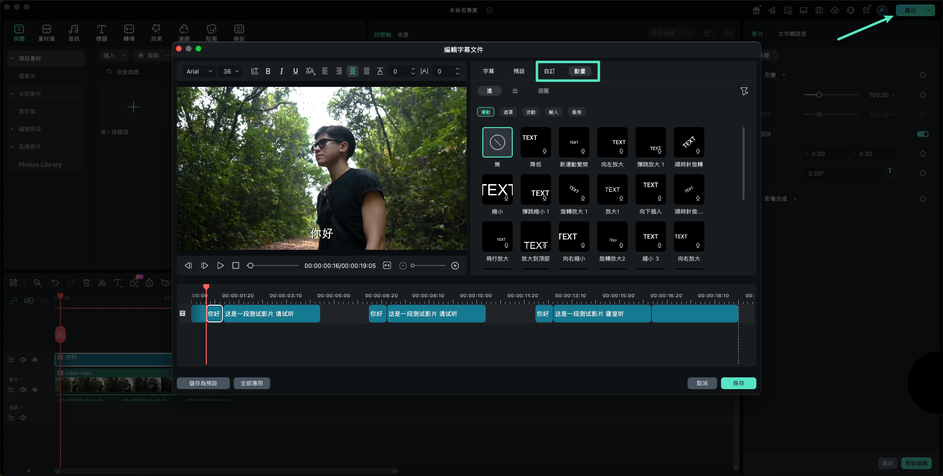 將動畫套用到所有字幕