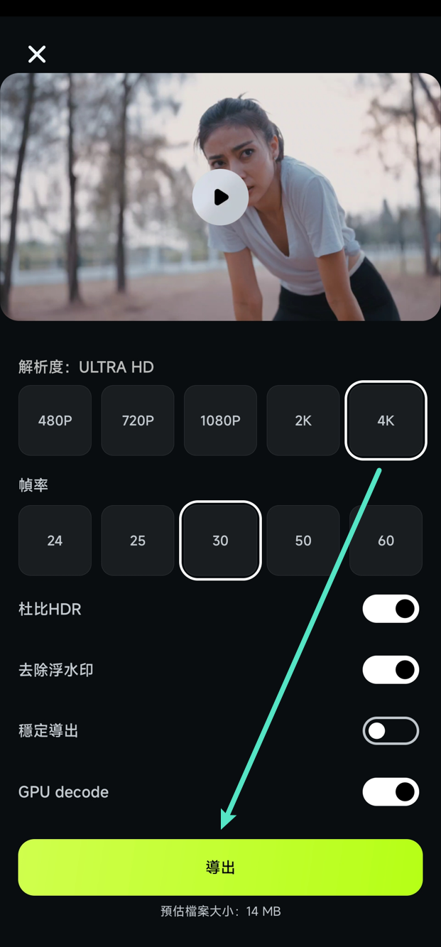 設定匯出參數並執行