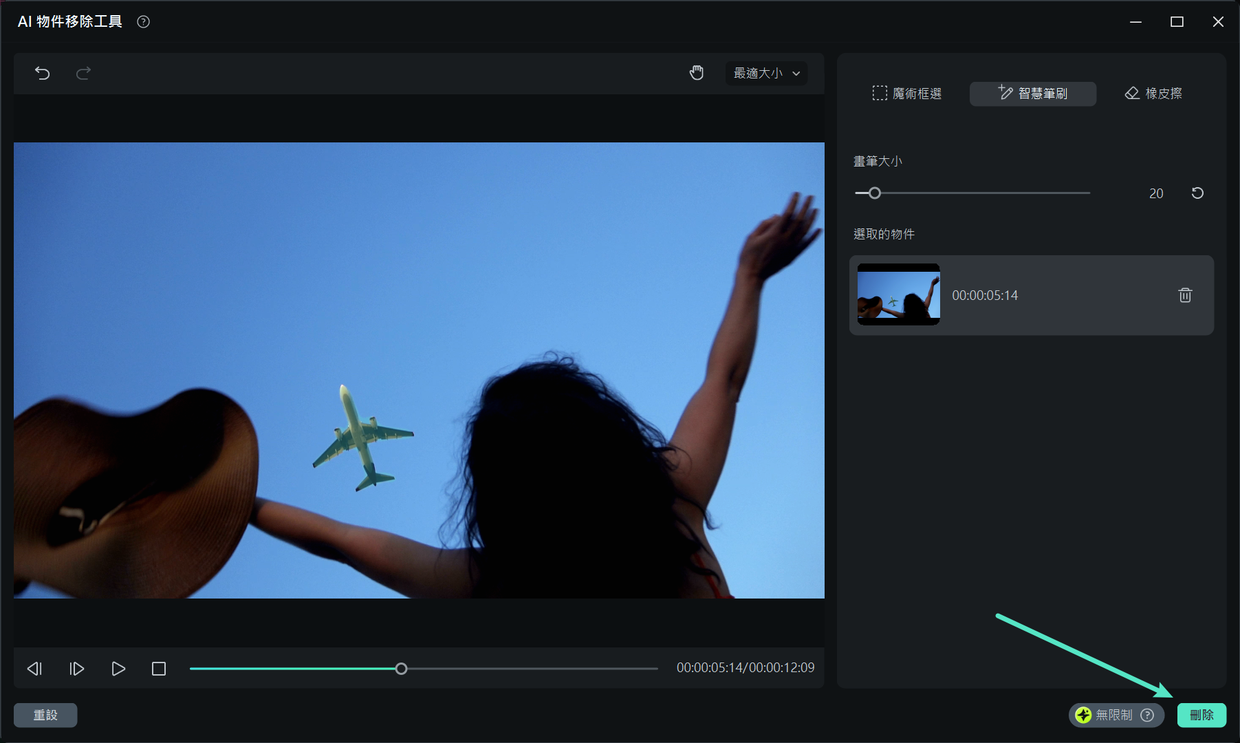 點選移除以處理物件移除