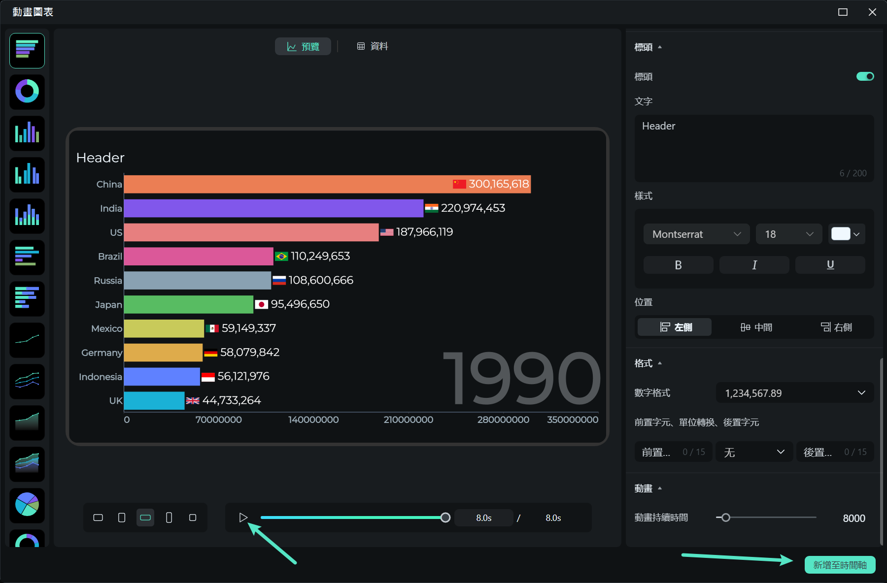 將動態圖表加入時間軸