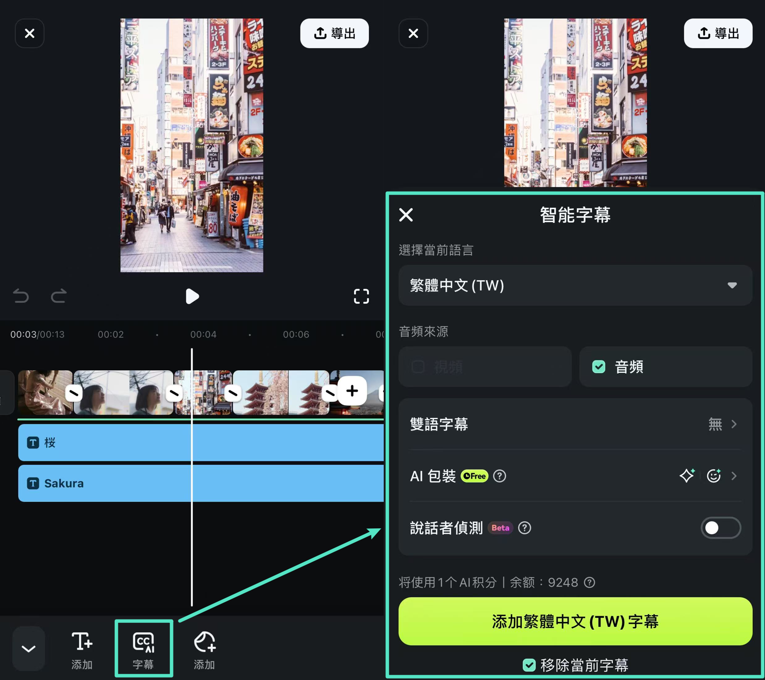 AI 動態字幕
