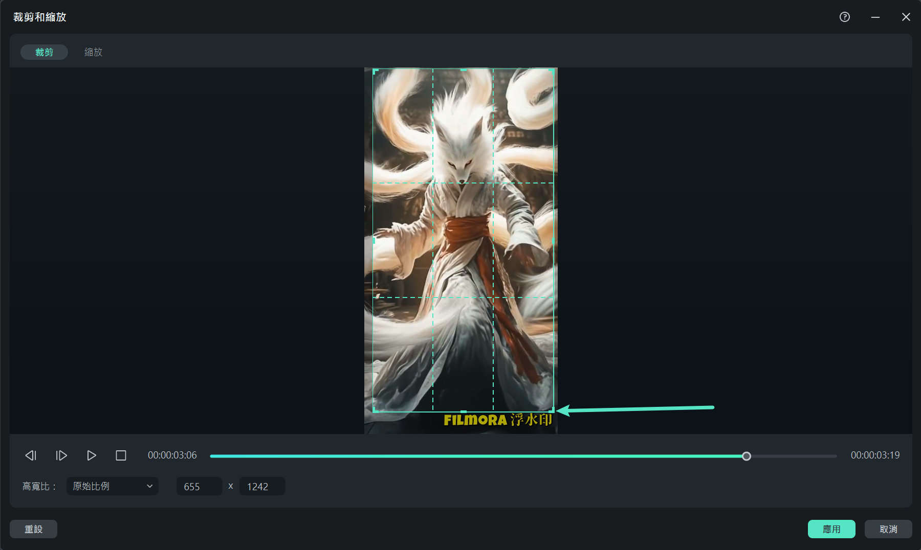 裁剪影片以移除不需要的浮水印