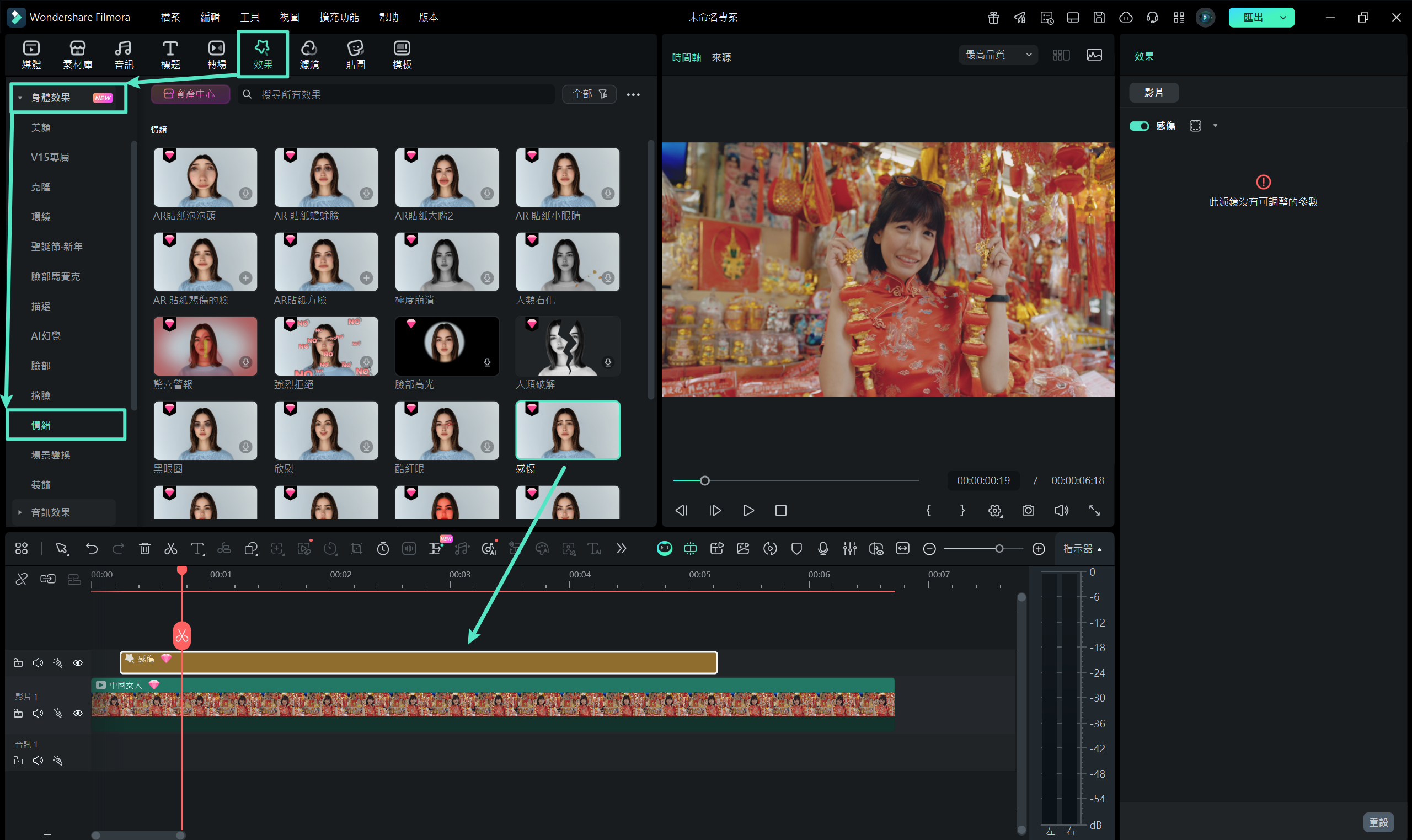filmora 電腦版面部表情效果