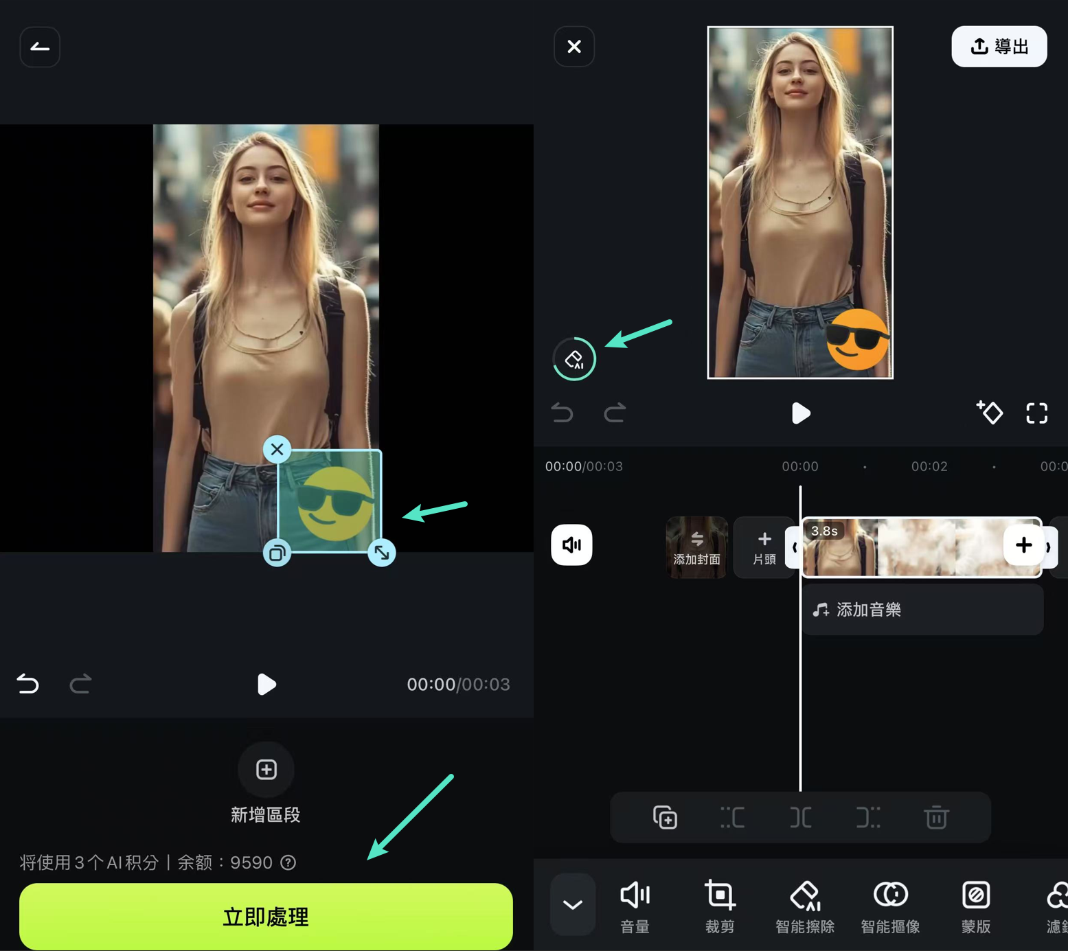 匯出移除後的影片成品