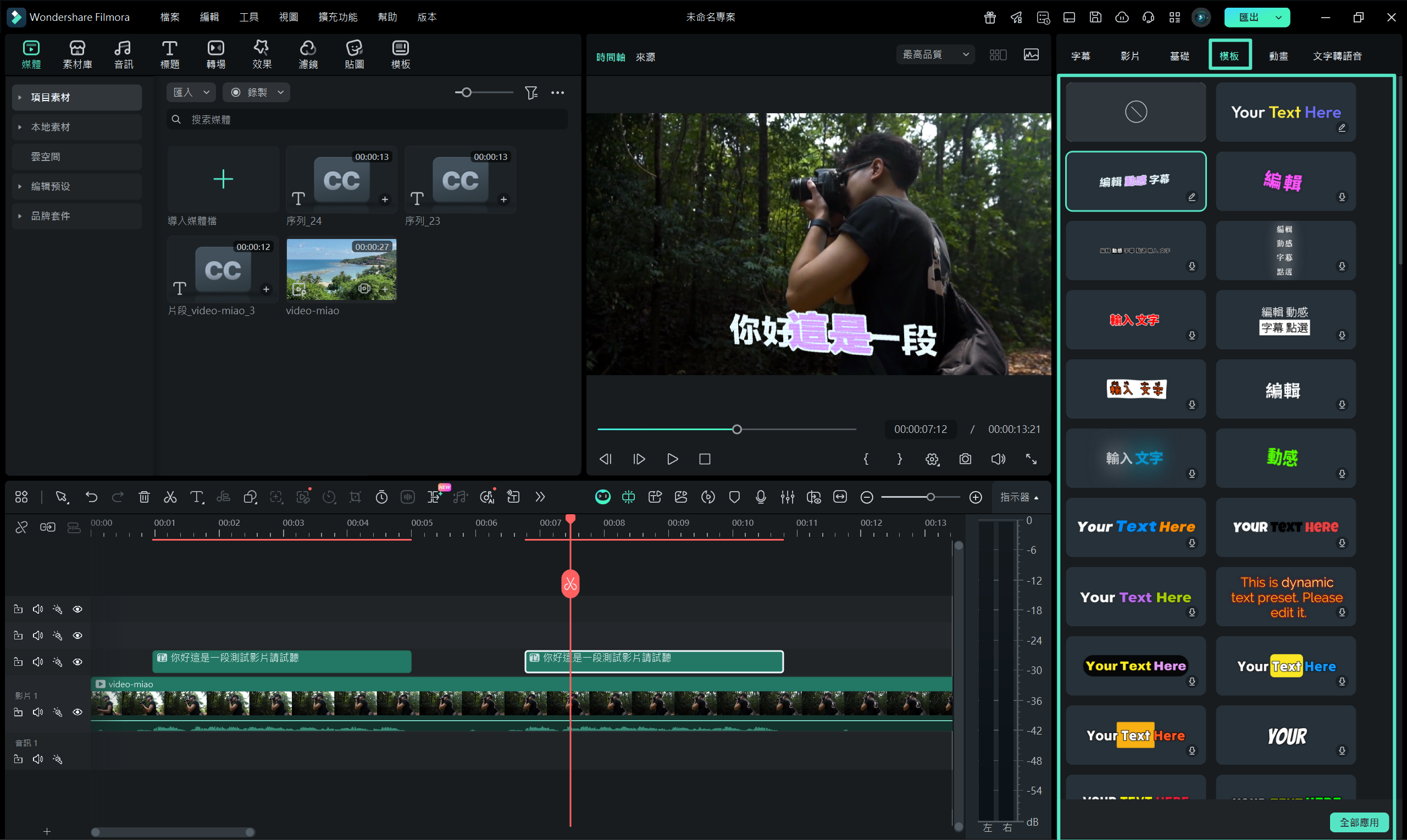 更改生成字幕的模板