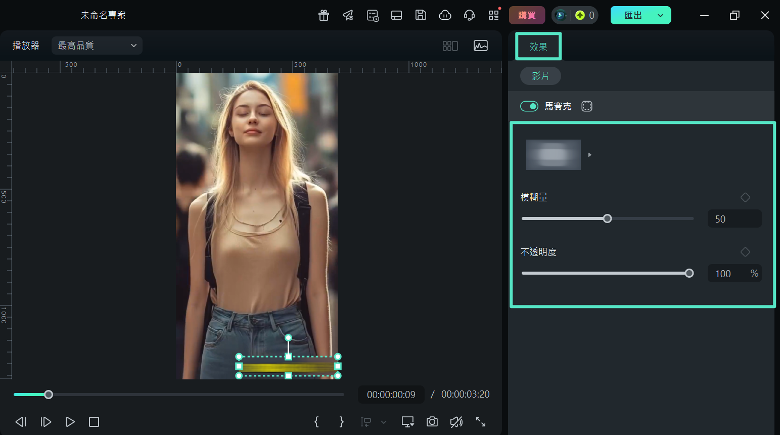 調整模糊去除影片浮水印效果