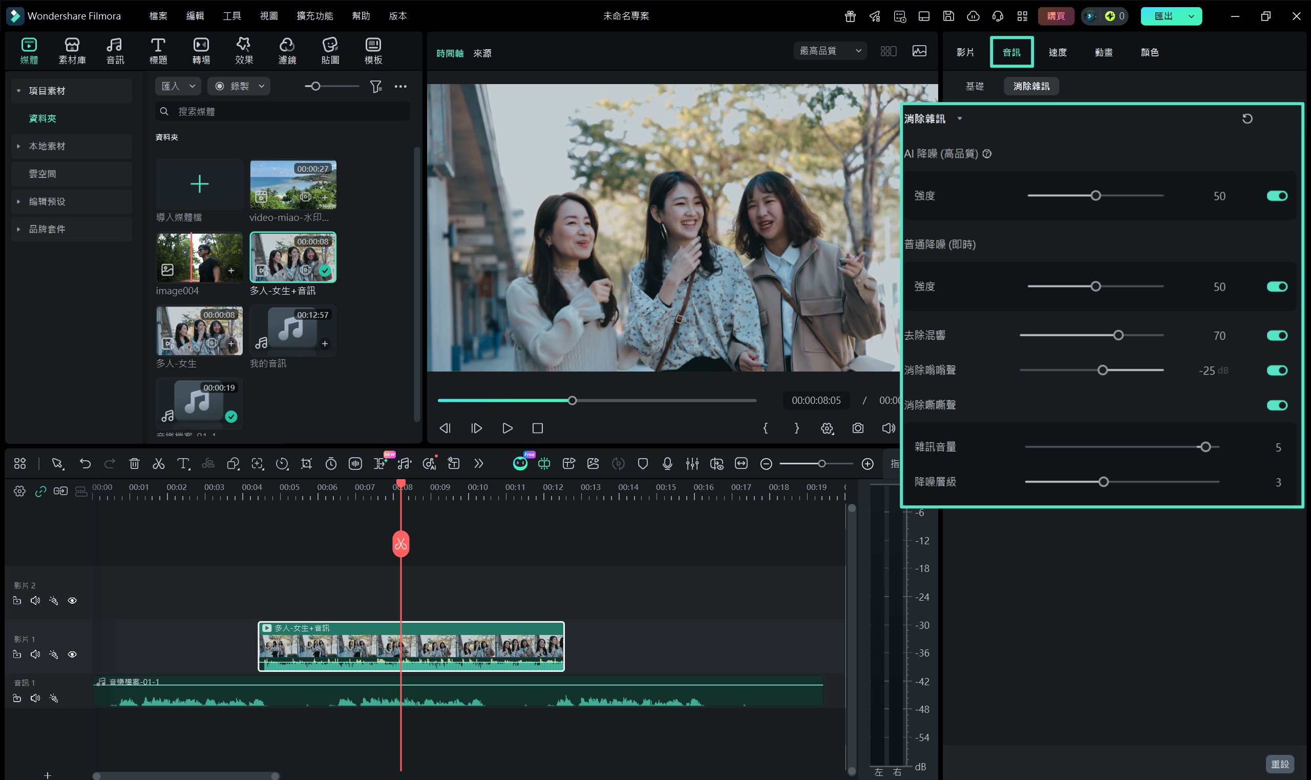 Filmora 降噪功能
