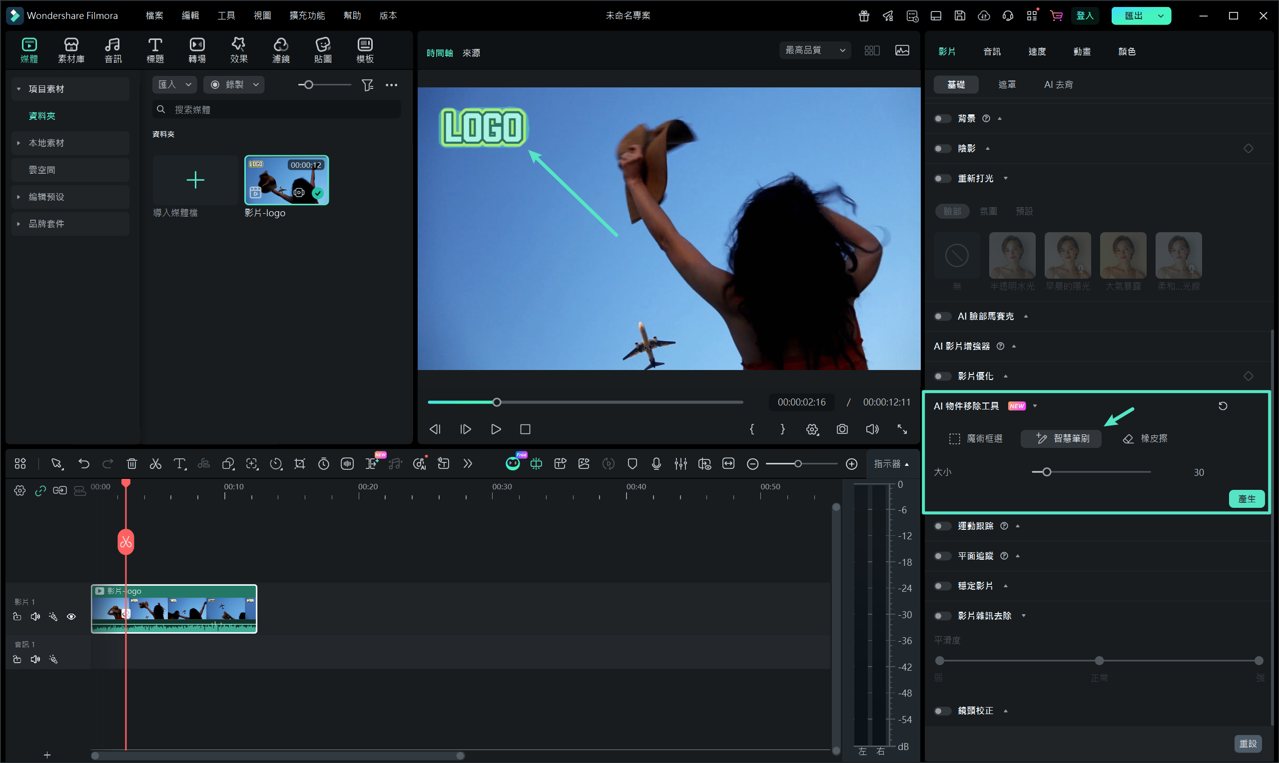 Filmora 物件消除工具